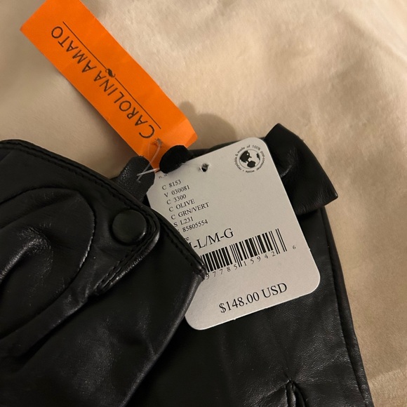 Carolina Amato Short Black Leather Gloves with Bow New Paris New Stylish Fall - Picture 4 of 6